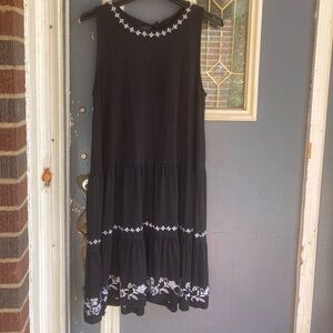 LOFT Black Above Knee Dress with White Floral Accents